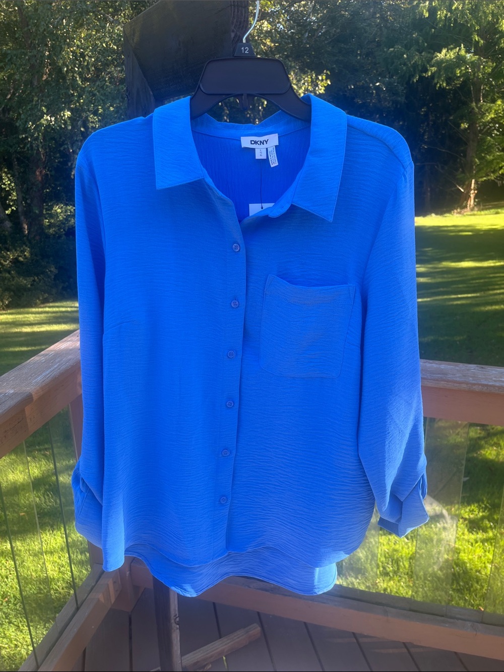 DKNY Cobalt Blue Button-Down Pocket Blouse